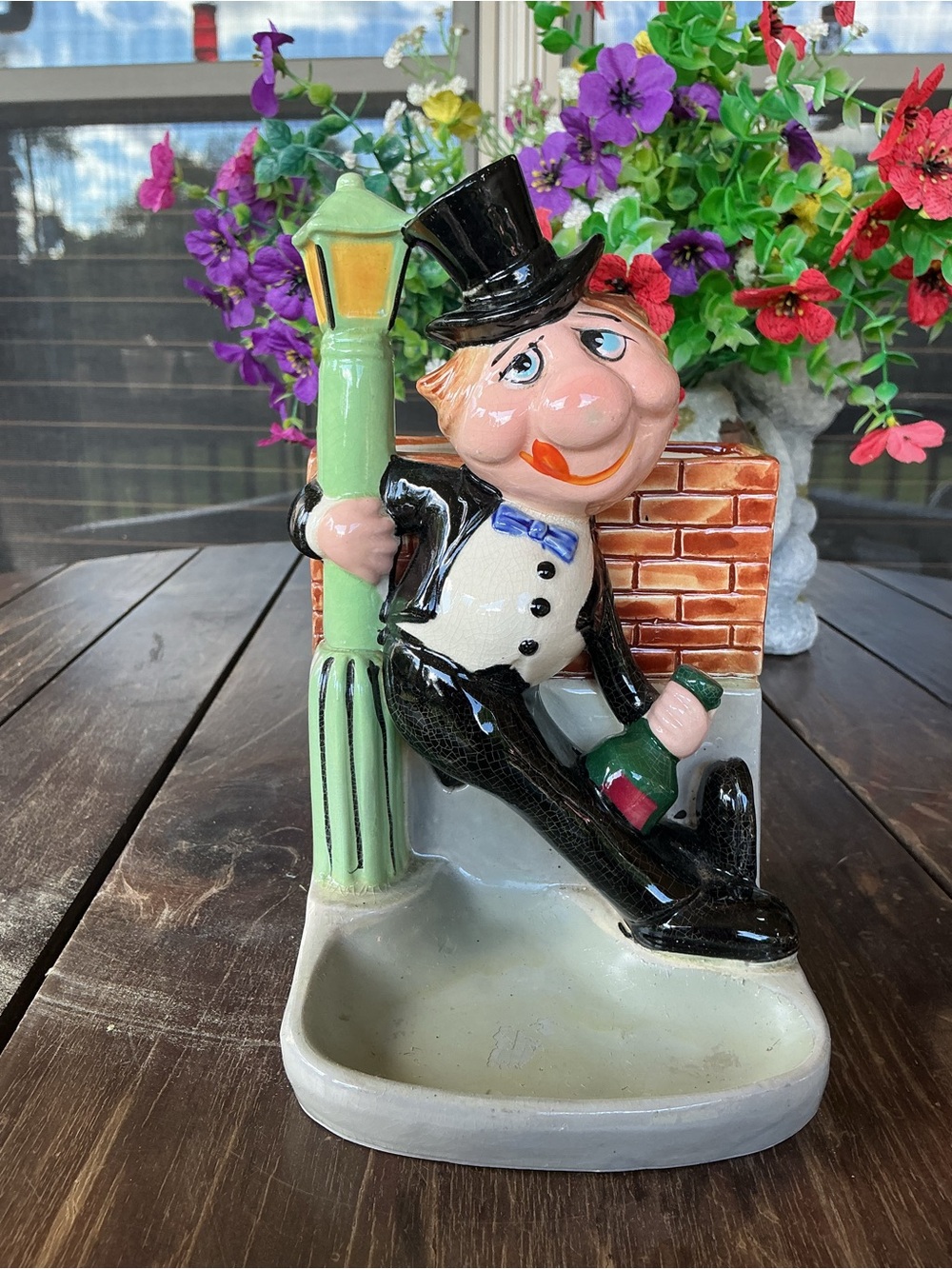 Vintage 1950’s Valet Ceramic Tray Drunk Man on Lamp Post - Japan